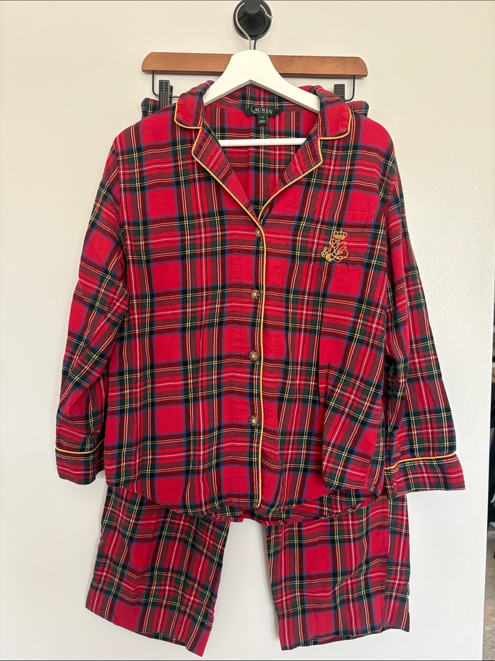 Lauren Ralph Lauren Red Plaid Pajama Set with Gold Trim
